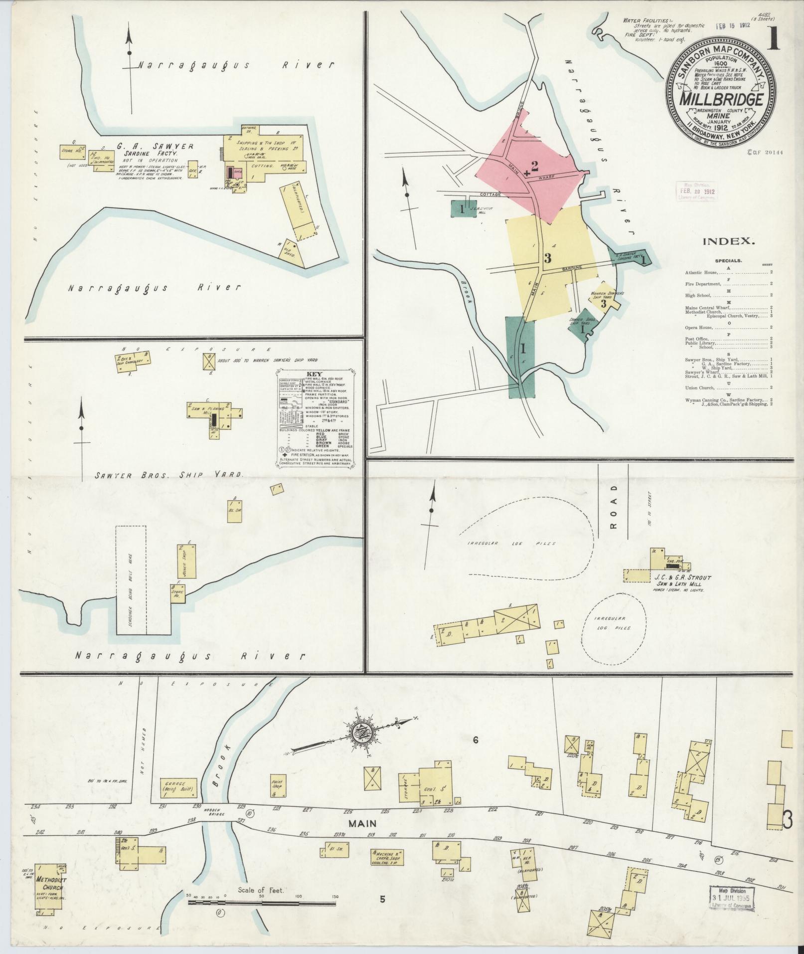 Sanborn Fire Insurance Map from Millbridge, Washington County, Maine (1912), Sheet #0001 - Historic Sanborn Fire Insurance Map Print, vintage old map wall art, antique decor, genealogy gift, Maine Maine map