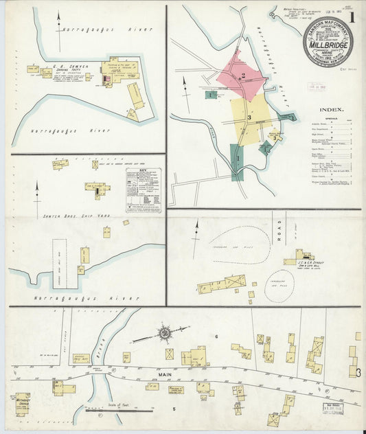Sanborn Fire Insurance Map from Millbridge, Washington County, Maine (1912), Sheet #0001 - Historic Sanborn Fire Insurance Map Print, vintage old map wall art, antique decor, genealogy gift, Maine Maine map