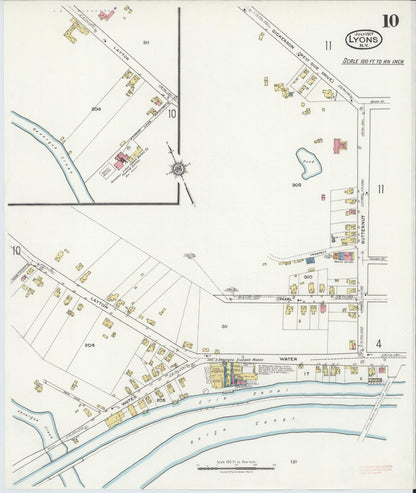 Sanborn Fire Insurance Map from Lyons, Wayne County, New York (1917), Sheet #0010 - Historic Sanborn Fire Insurance Map Print, vintage old map wall art, antique decor, genealogy gift, New York New York map
