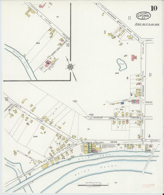 Sanborn Fire Insurance Map from Lyons, Wayne County, New York (1917), Sheet #0010 - Historic Sanborn Fire Insurance Map Print, vintage old map wall art, antique decor, genealogy gift, New York New York map