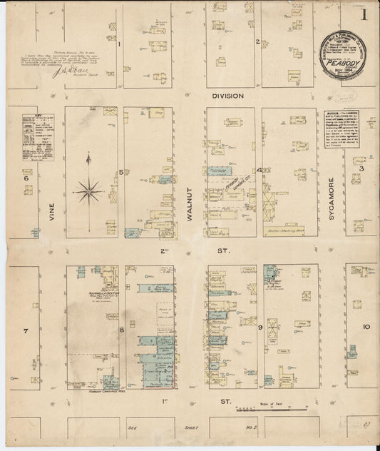 Sanborn Fire Insurance Map from Peabody, Marion County, Kansas (1884), Sheet #0001 - Complete Map Set gallery image, historic Sanborn map, vintage wall art, Kansas Kansas