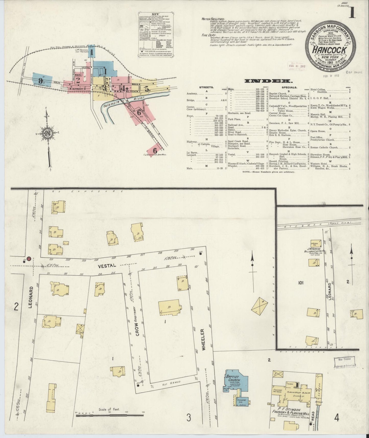 Sanborn Fire Insurance Map from Hancock, Delaware County, New York (1911), Sheet #0001 - Complete Map Set gallery image, historic Sanborn map, vintage wall art, Hancock Delaware