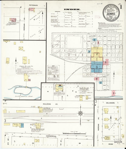 Sanborn Fire Insurance Map from Downs, Osborne County, Kansas (1911), Sheet #0001 - Complete Map Set gallery image, historic Sanborn map, vintage wall art, Kansas Kansas