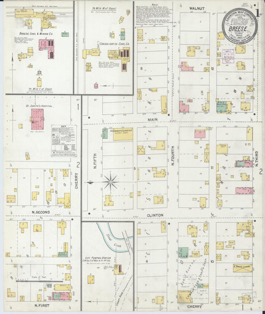 Sanborn Fire Insurance Map from Breese, Clinton County, Illinois (1902), Sheet #0001 - Historic Sanborn Fire Insurance Map Print, vintage old map wall art, antique decor, genealogy gift, Illinois Illinois map