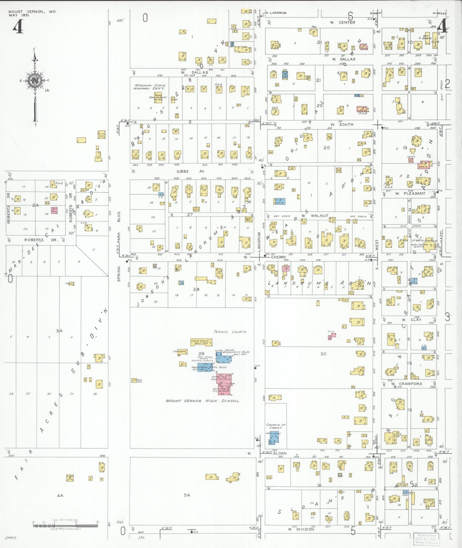 Sanborn Fire Insurance Map from Mount Vernon, Lawrence County, Missouri (1951), Sheet #0004 - Complete Map Set gallery image, historic Sanborn map, vintage wall art, Missouri Missouri