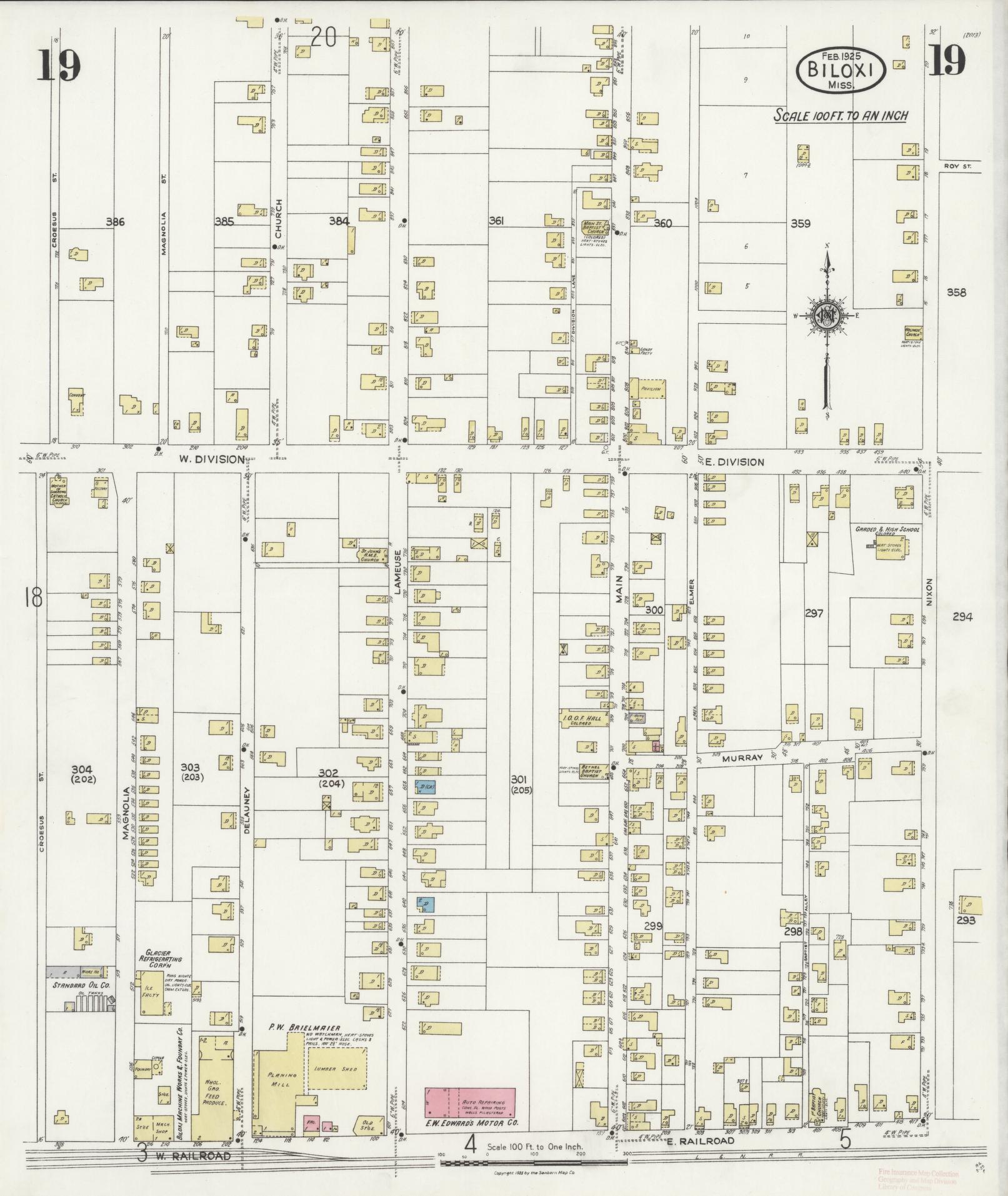 Sanborn Fire Insurance Map from Biloxi, Harrison County, Mississippi (1925), Sheet #0019 - Historic Sanborn Fire Insurance Map Print, vintage old map wall art, antique decor, genealogy gift, Mississippi Mississippi map