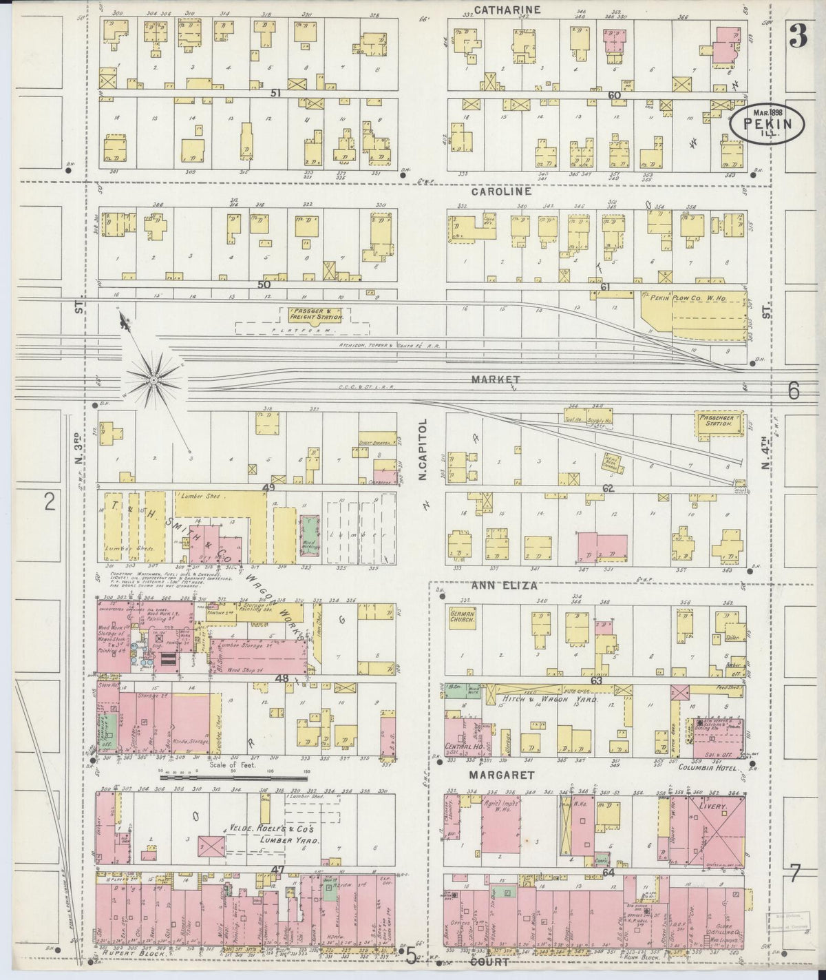 Sanborn Fire Insurance Map from Pekin, Tazewell County, Illinois (1898), Sheet #0003 - Historic Sanborn Fire Insurance Map Print, vintage old map wall art, antique decor, genealogy gift, Illinois Illinois map