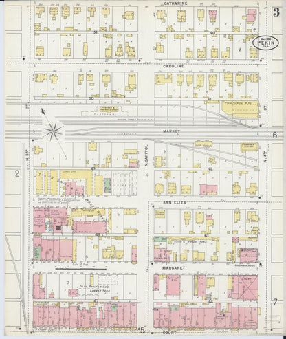 Sanborn Fire Insurance Map from Pekin, Tazewell County, Illinois (1898), Sheet #0003 - Historic Sanborn Fire Insurance Map Print, vintage old map wall art, antique decor, genealogy gift, Illinois Illinois map