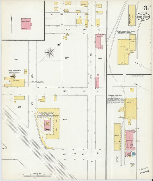 Sanborn Fire Insurance Map from Sheffield, Colbert County, Alabama (1903), Sheet #0003 - Historic Sanborn Fire Insurance Map Print, vintage old map wall art, antique decor, genealogy gift, Alabama Alabama map