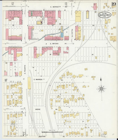 Sanborn Fire Insurance Map from Cripple Creek, Teller County, Colorado (1908), Sheet #0019 - Complete Map Set gallery image, historic Sanborn map, vintage wall art, Colorado Colorado