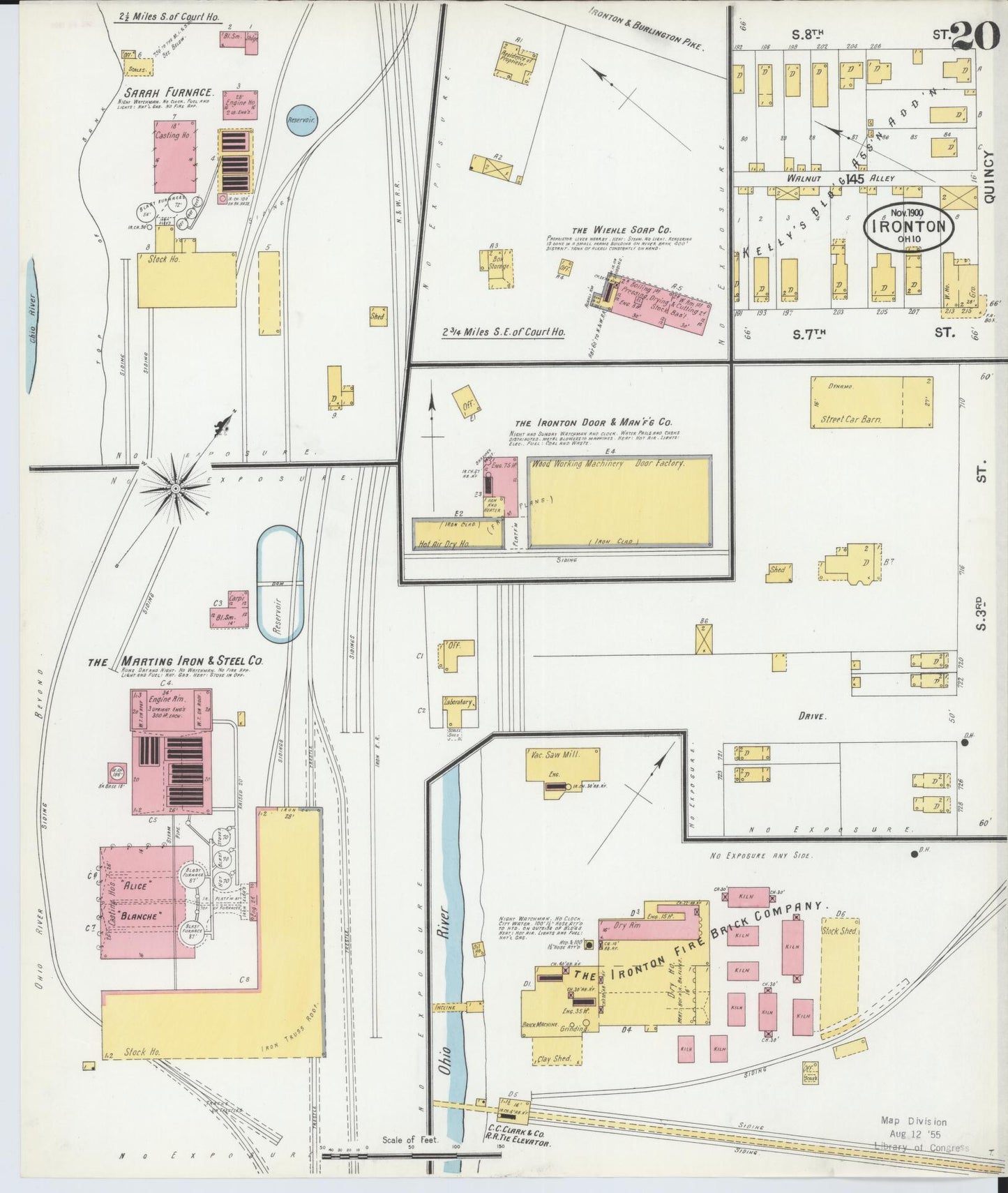 Sanborn Fire Insurance Map from Ironton, Lawrence County, Ohio (1900), Sheet #0020 - Historic Sanborn Fire Insurance Map Print, vintage old map wall art, antique decor, genealogy gift, Ohio Ohio map