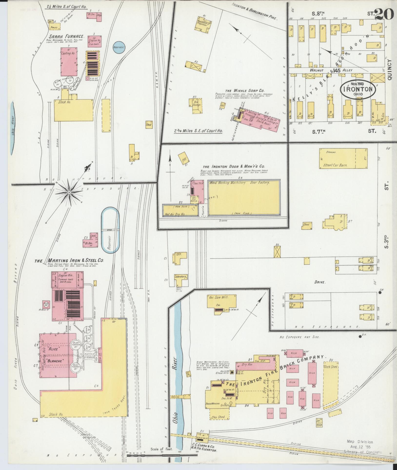 Sanborn Fire Insurance Map from Ironton, Lawrence County, Ohio (1900), Sheet #0020 - Historic Sanborn Fire Insurance Map Print, vintage old map wall art, antique decor, genealogy gift, Ohio Ohio map