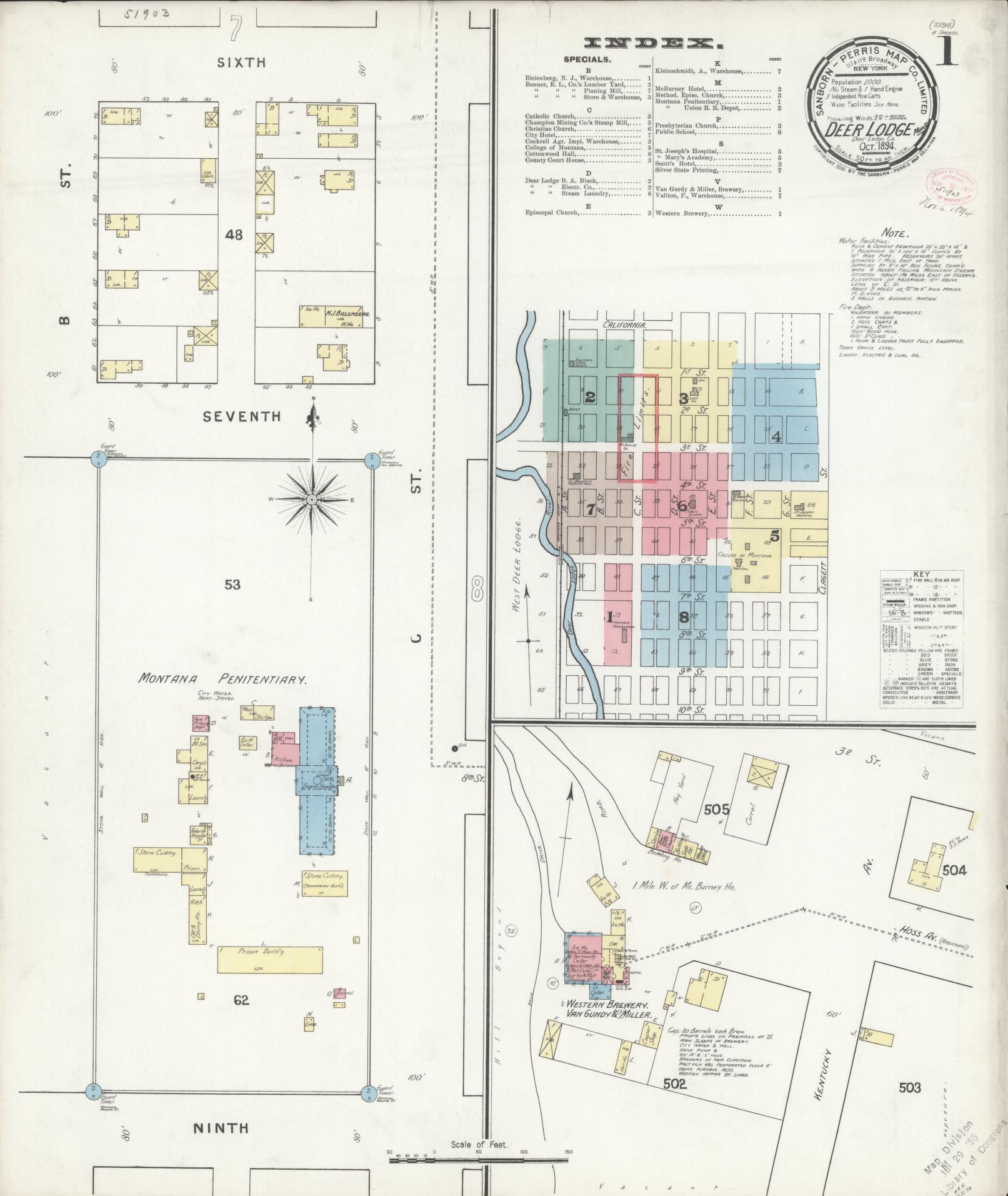 Sanborn Fire Insurance Map from Deer Lodge, Powell County, Montana (1894), Sheet #0001 - Historic Sanborn Fire Insurance Map Print, vintage old map wall art, antique decor, genealogy gift, Montana Montana map