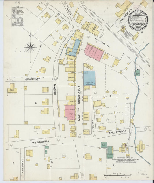 Sanborn Fire Insurance Map from Goodwater, Coosa County, Alabama (1894), Sheet #0001 - Historic Sanborn Fire Insurance Map Print, vintage old map wall art, antique decor, genealogy gift, Alabama Alabama map