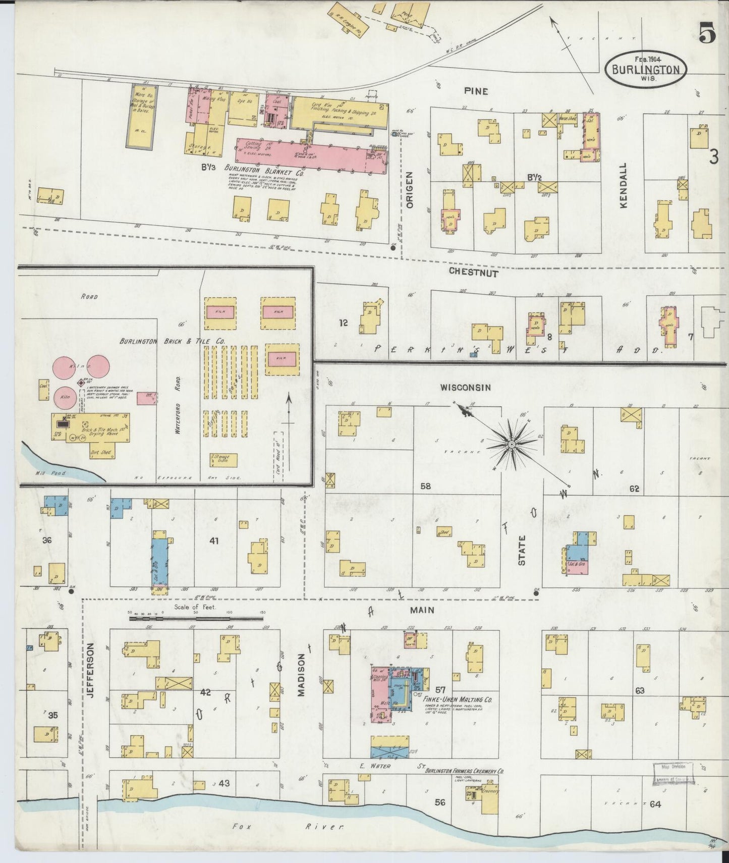 Sanborn Fire Insurance Map from Burlington, Racine County, Wisconsin (1904), Sheet #0005 - Complete Map Set gallery image, historic Sanborn map, vintage wall art, Wisconsin Wisconsin