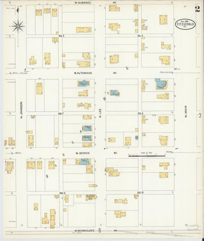 Sanborn Fire Insurance Map from Fitzgerald, Ben Hill County, Georgia (1908), Sheet #0002 - Complete Map Set gallery image, historic Sanborn map, vintage wall art, Georgia Georgia