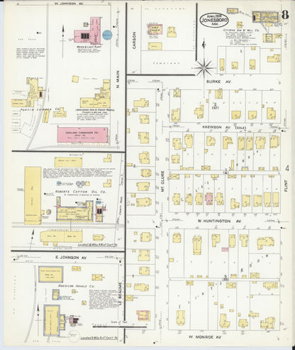 Sanborn Fire Insurance Map from Jonesboro, Craighead County, Arkansas (1908), Sheet #0008 - Complete Map Set gallery image, historic Sanborn map, vintage wall art, Arkansas Arkansas