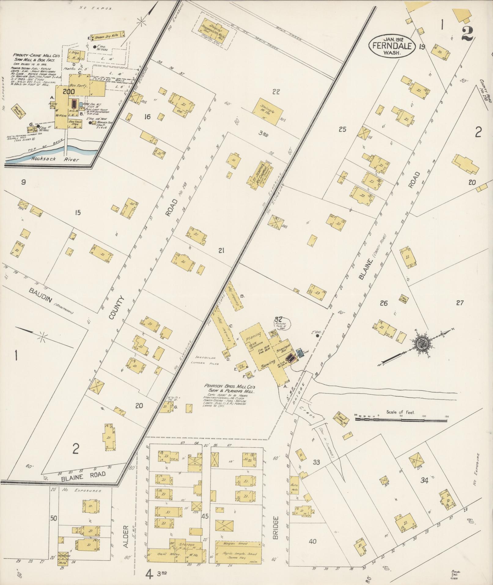 Sanborn Fire Insurance Map from Ferndale, Whatcom County, Washington (1912), Sheet #0002 - Historic Sanborn Fire Insurance Map Print, vintage old map wall art, antique decor, genealogy gift, Washington Washington map