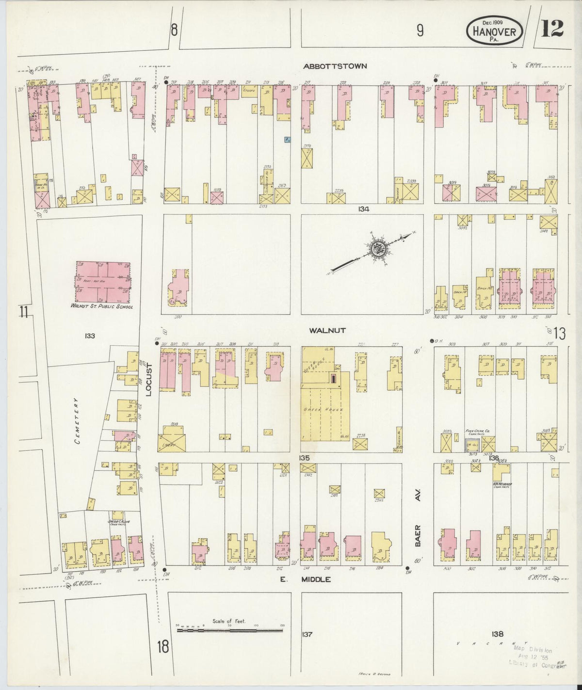 Sanborn Fire Insurance Map from Hanover, York County, Pennsylvania (1909), Sheet #0012 - Historic Sanborn Fire Insurance Map Print, vintage old map wall art, antique decor, genealogy gift, Pennsylvania Pennsylvania map