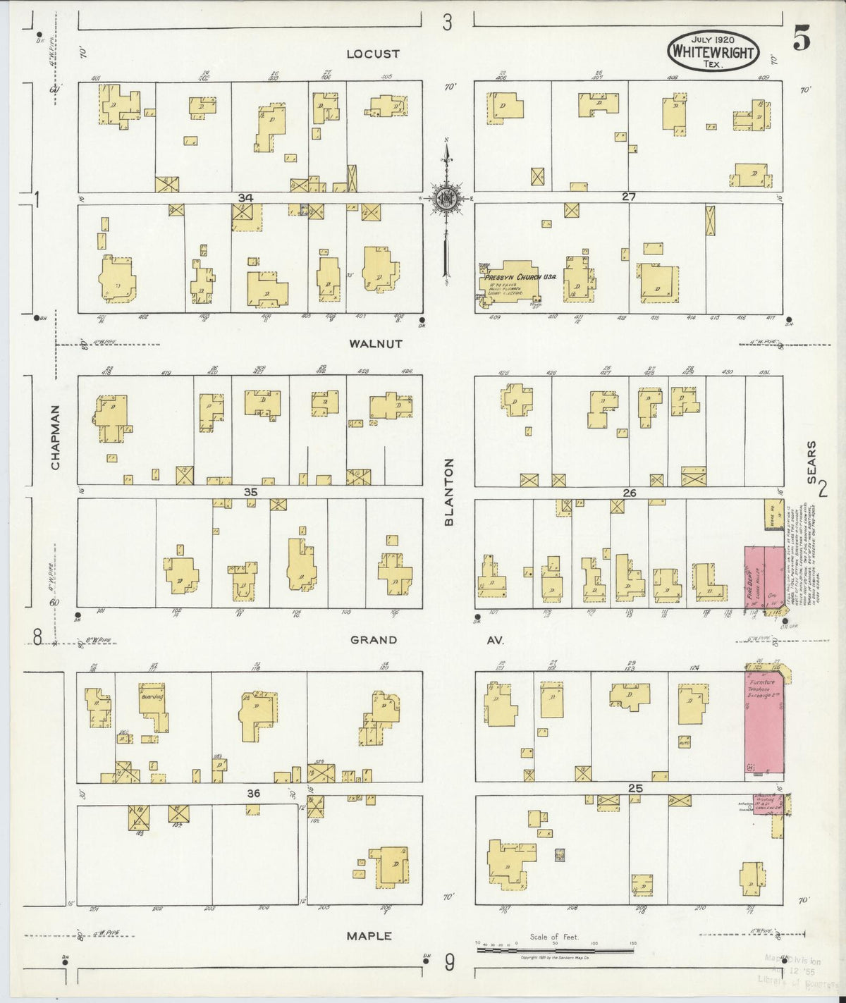 Sanborn Fire Insurance Map from Whitewright, Grayson County, Texas (1920), Sheet #0005 - Complete Map Set gallery image, historic Sanborn map, vintage wall art, Texas Texas