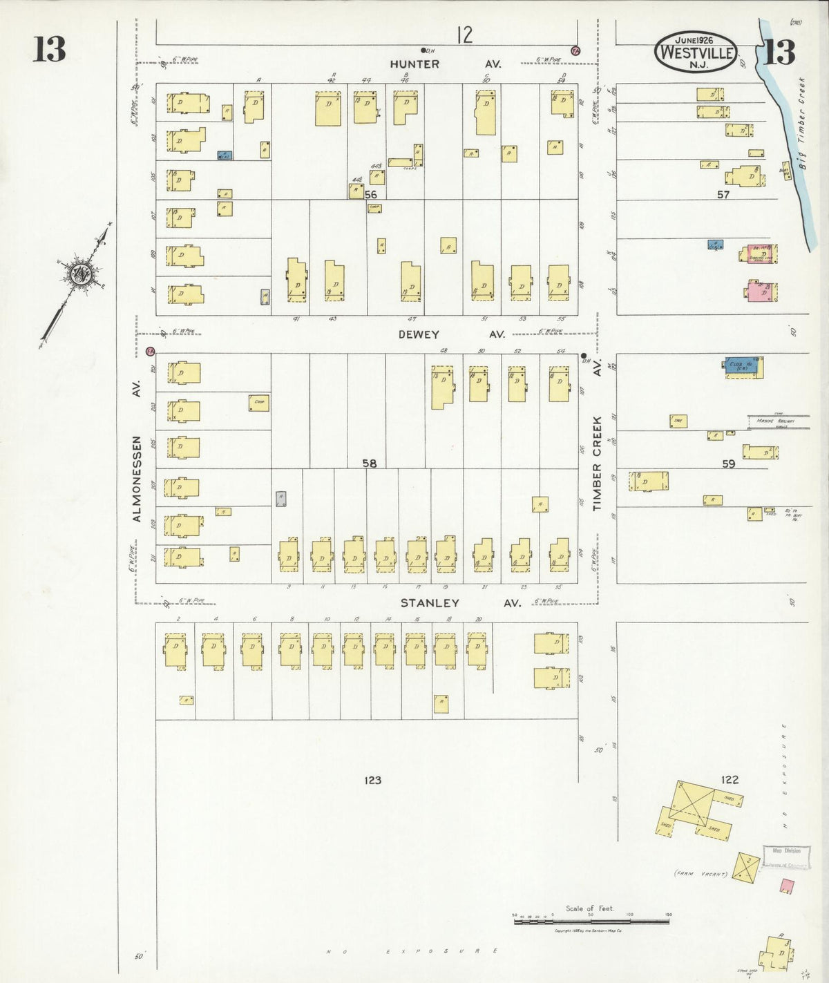 Sanborn Fire Insurance Map from Westville, Gloucester County, New Jersey (1926), Sheet #0013 - Complete Map Set gallery image, historic Sanborn map, vintage wall art, New Jersey New Jersey