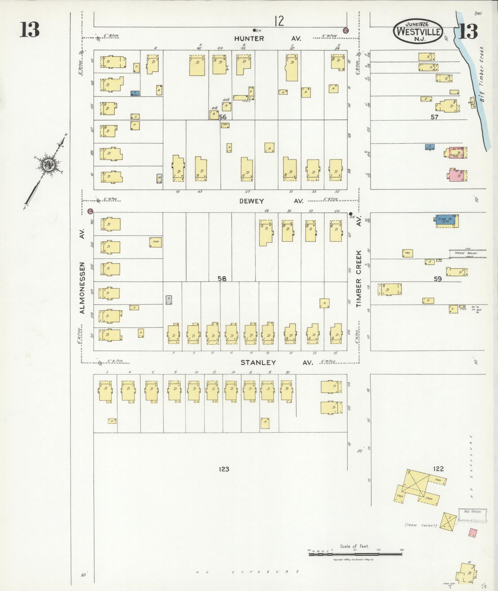 Sanborn Fire Insurance Map from Westville, Gloucester County, New Jersey (1926), Sheet #0013 - Complete Map Set gallery image, historic Sanborn map, vintage wall art, New Jersey New Jersey