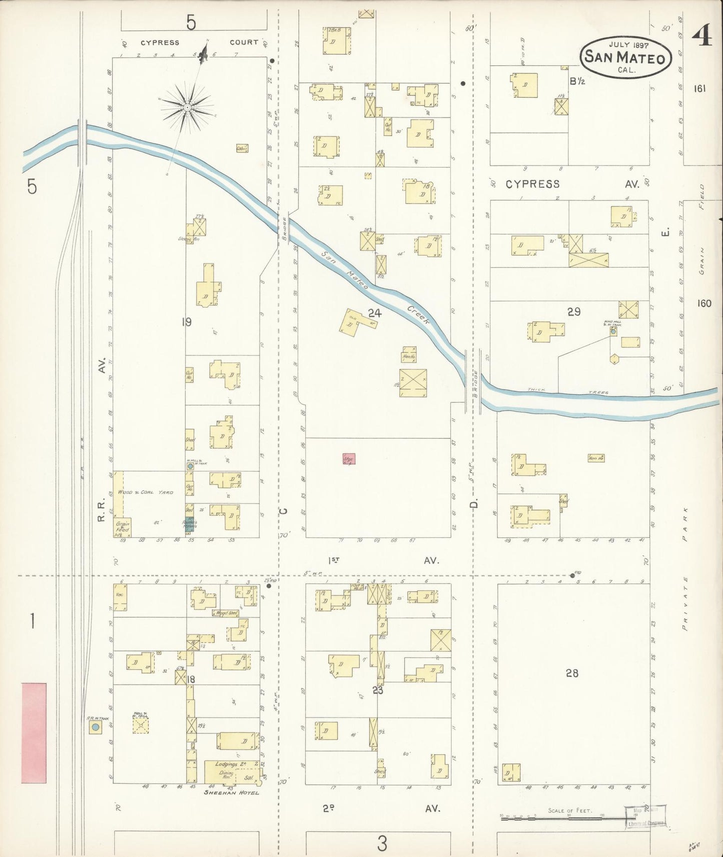 Sanborn Fire Insurance Map from San Mateo, San Mateo County, California (1897), Sheet #0004 - Complete Map Set gallery image, historic Sanborn map, vintage wall art, California California
