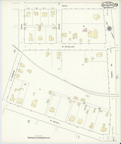 Sanborn Fire Insurance Map from Waxahachie, Ellis County, Texas (1914), Sheet #0009 - Complete Map Set gallery image, historic Sanborn map, vintage wall art, Texas Texas