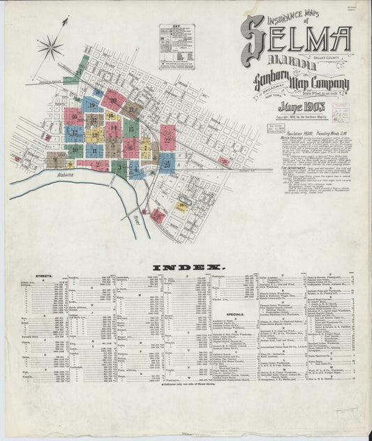 Sanborn Fire Insurance Map from Selma, Dallas County, Alabama (1903), Sheet #0001 - Complete Map Set gallery image, historic Sanborn map, vintage wall art, Alabama Alabama