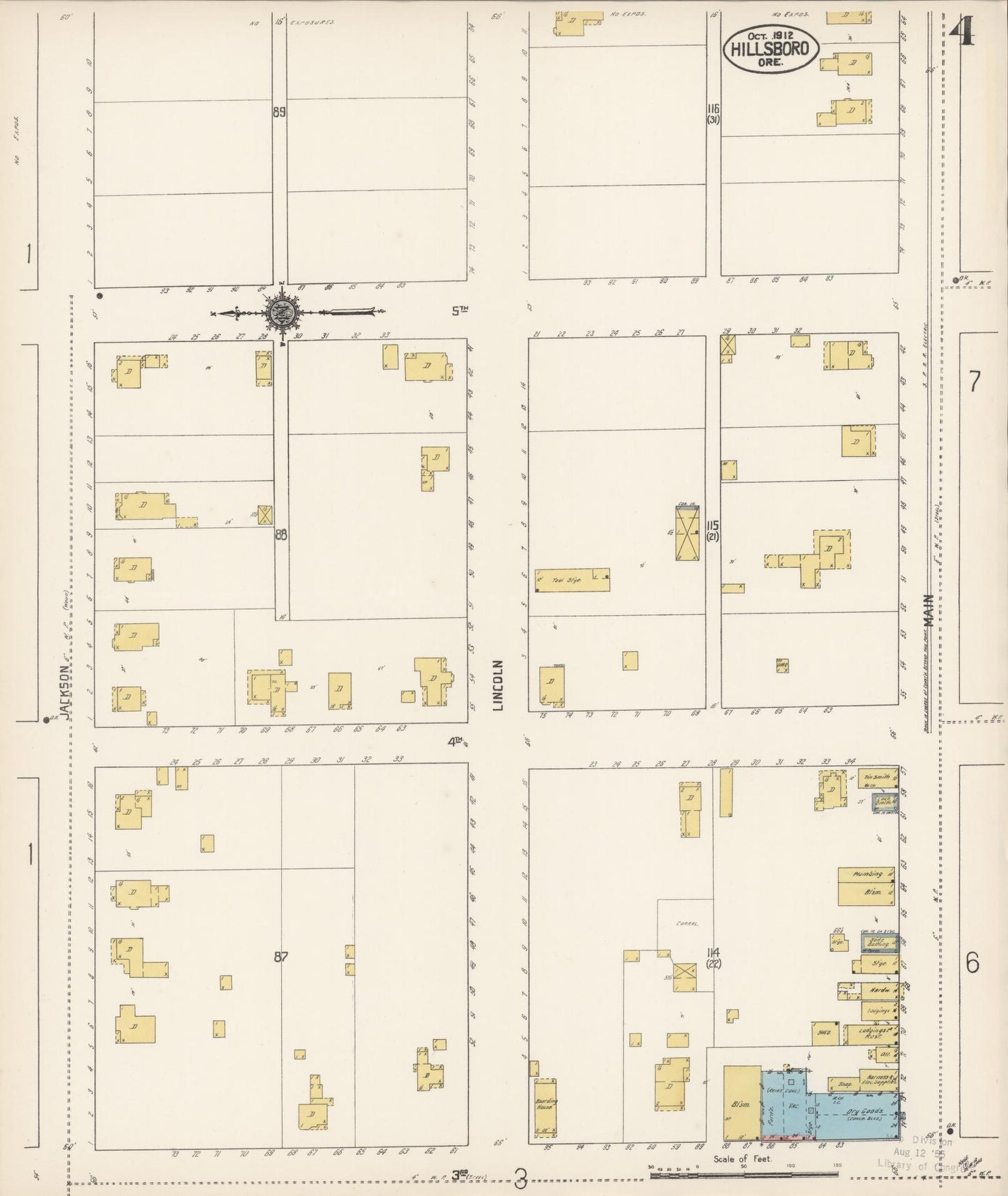 Sanborn Fire Insurance Map from Hillsboro, Washington County, Oregon (1912), Sheet #0004 - Complete Map Set gallery image, historic Sanborn map, vintage wall art, Oregon Oregon