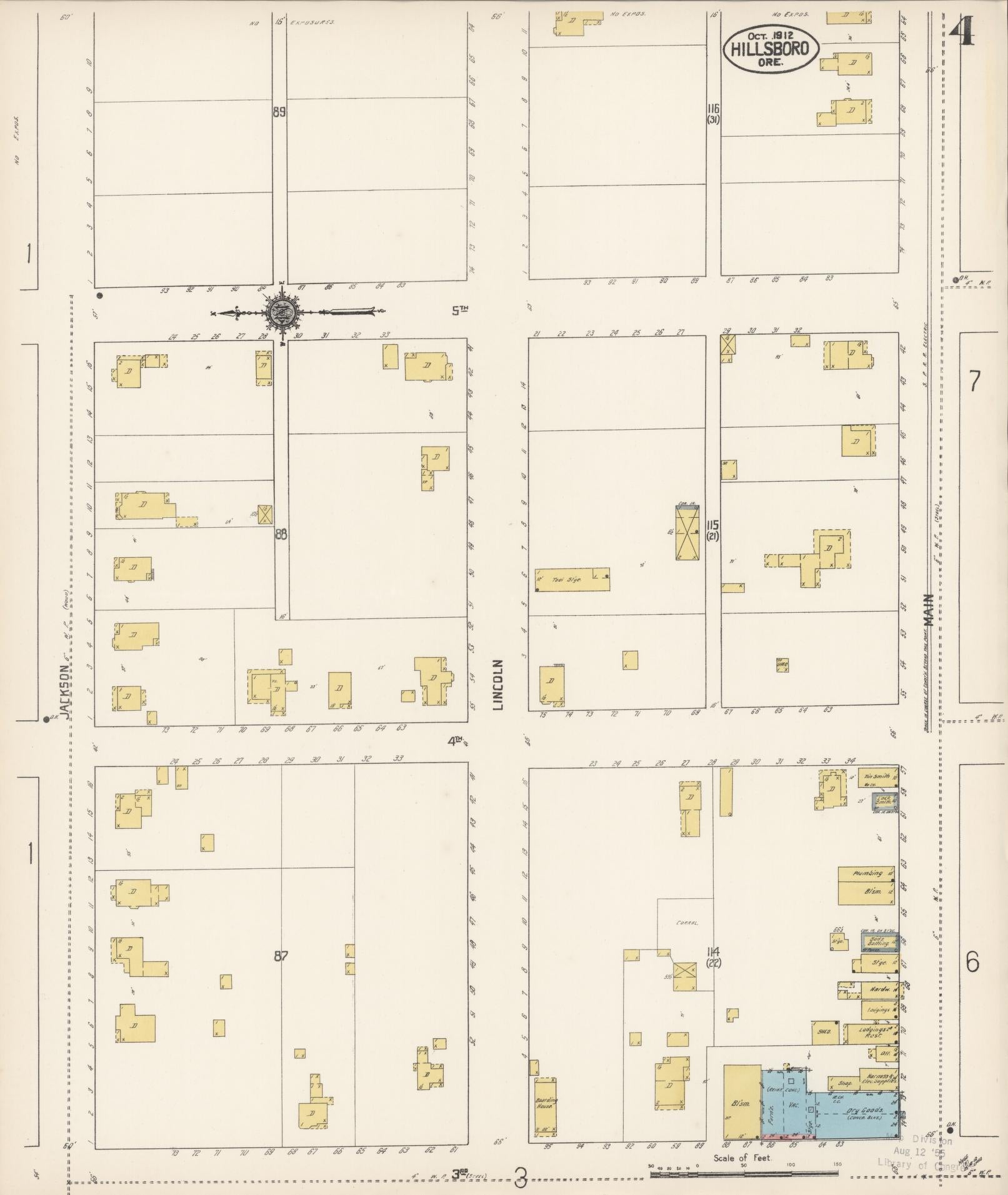 Sanborn Fire Insurance Map from Hillsboro, Washington County, Oregon (1912), Sheet #0004 - Complete Map Set gallery image, historic Sanborn map, vintage wall art, Oregon Oregon