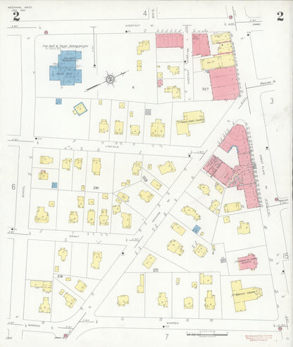 Sanborn Fire Insurance Map from Needham, Norfolk County, Massachusetts (1937), Sheet #0002 - Complete Map Set gallery image, historic Sanborn map, vintage wall art, Massachusetts Massachusetts