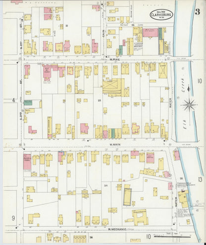 Sanborn Fire Insurance Map from Clarksburg, Harrison County, West Virginia (1905), Sheet #0003 - Complete Map Set gallery image, historic Sanborn map, vintage wall art, West Virginia West Virginia