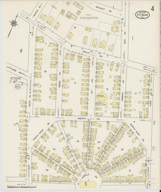 Sanborn Fire Insurance Map from Pitman, Gloucester County, New Jersey (1915), Sheet #0004 - Historic Sanborn Fire Insurance Map Print, vintage old map wall art, antique decor, genealogy gift, New Jersey New Jersey map