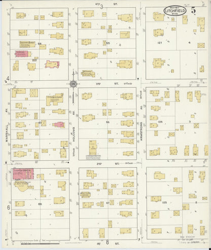 Sanborn Fire Insurance Map from Litchfield, Meeker County, Minnesota (1917), Sheet #0005 - Historic Sanborn Fire Insurance Map Print, vintage old map wall art, antique decor, genealogy gift, Minnesota Minnesota map