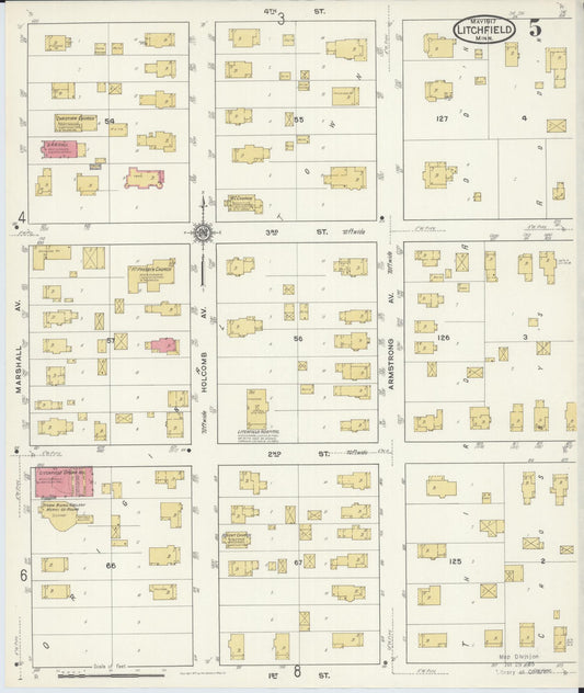 Sanborn Fire Insurance Map from Litchfield, Meeker County, Minnesota (1917), Sheet #0005 - Historic Sanborn Fire Insurance Map Print, vintage old map wall art, antique decor, genealogy gift, Minnesota Minnesota map