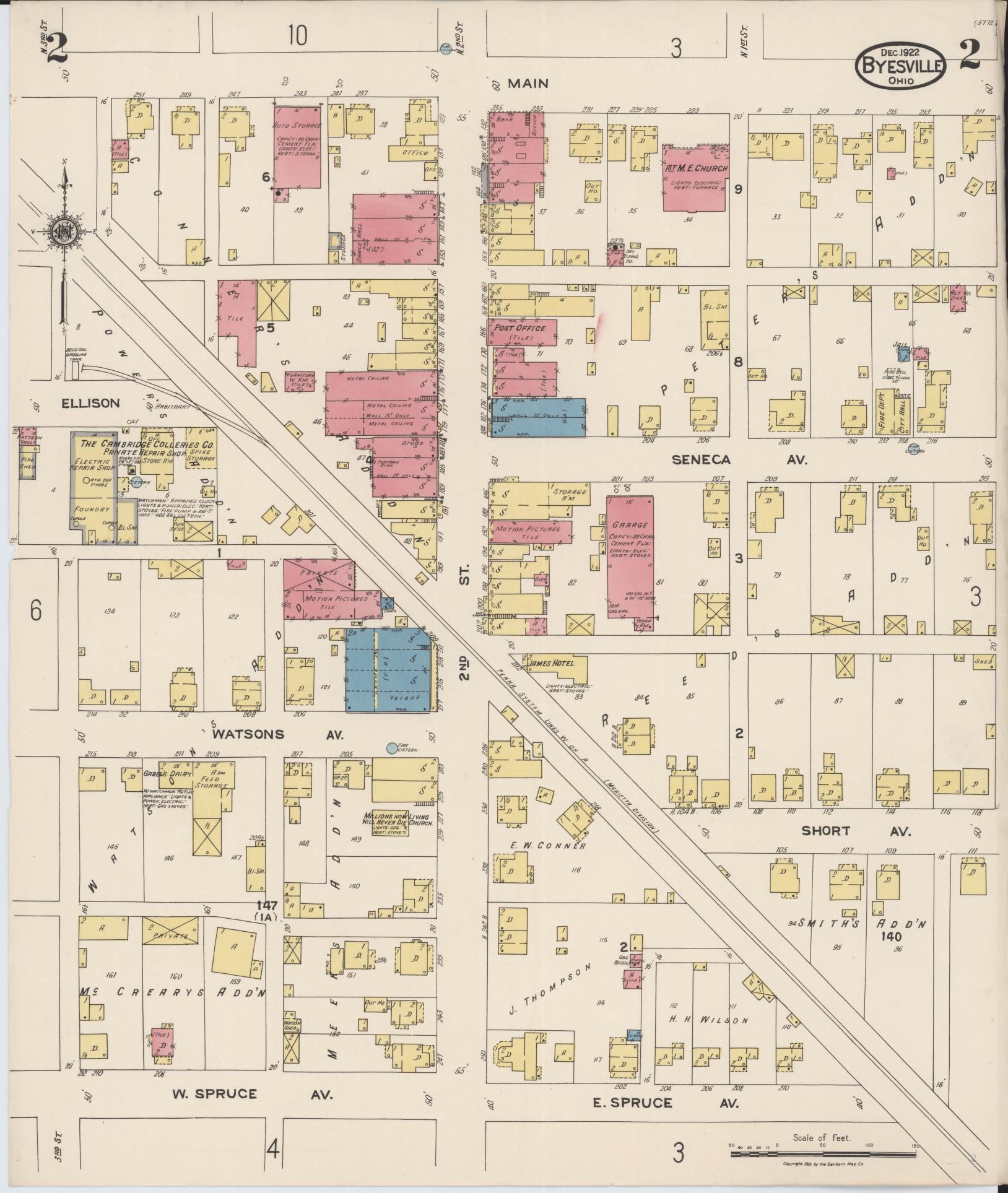 Sanborn Fire Insurance Map from Byesville, Guernsey County, Ohio (1922), Sheet #0002 - Complete Map Set gallery image, historic Sanborn map, vintage wall art, Ohio Ohio