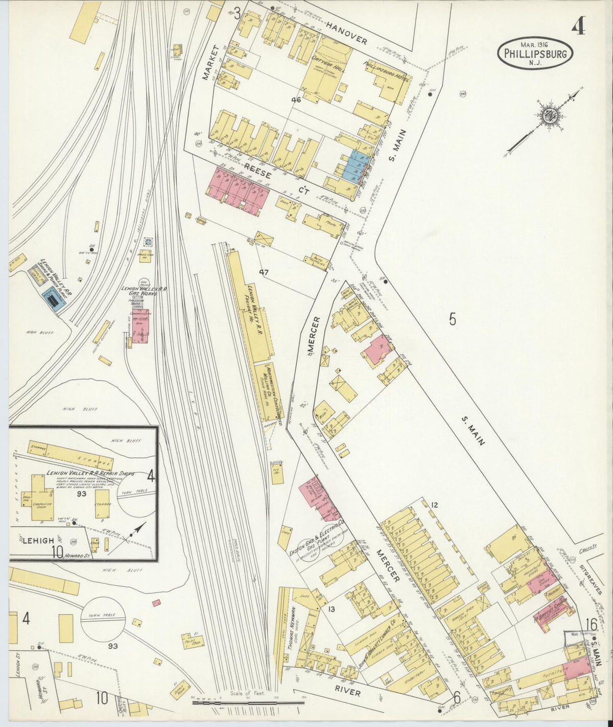 Sanborn Fire Insurance Map from Phillipsburg, Warren County, New Jersey (1916), Sheet #0004 - Complete Map Set gallery image, historic Sanborn map, vintage wall art, New Jersey New Jersey