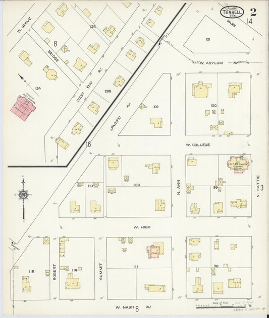 Sanborn Fire Insurance Map from Terrell, Kaufman County, Texas (1914), Sheet #0002 - Historic Sanborn Fire Insurance Map Print, vintage old map wall art, antique decor, genealogy gift, Texas Texas map