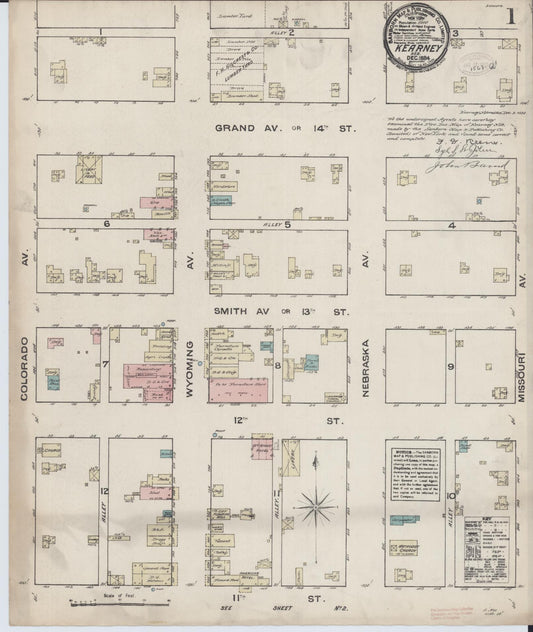 Sanborn Fire Insurance Map from Kearney, Buffalo County, Nebraska (1884), Sheet #0001 - Complete Map Set gallery image, historic Sanborn map, vintage wall art, Nebraska Nebraska