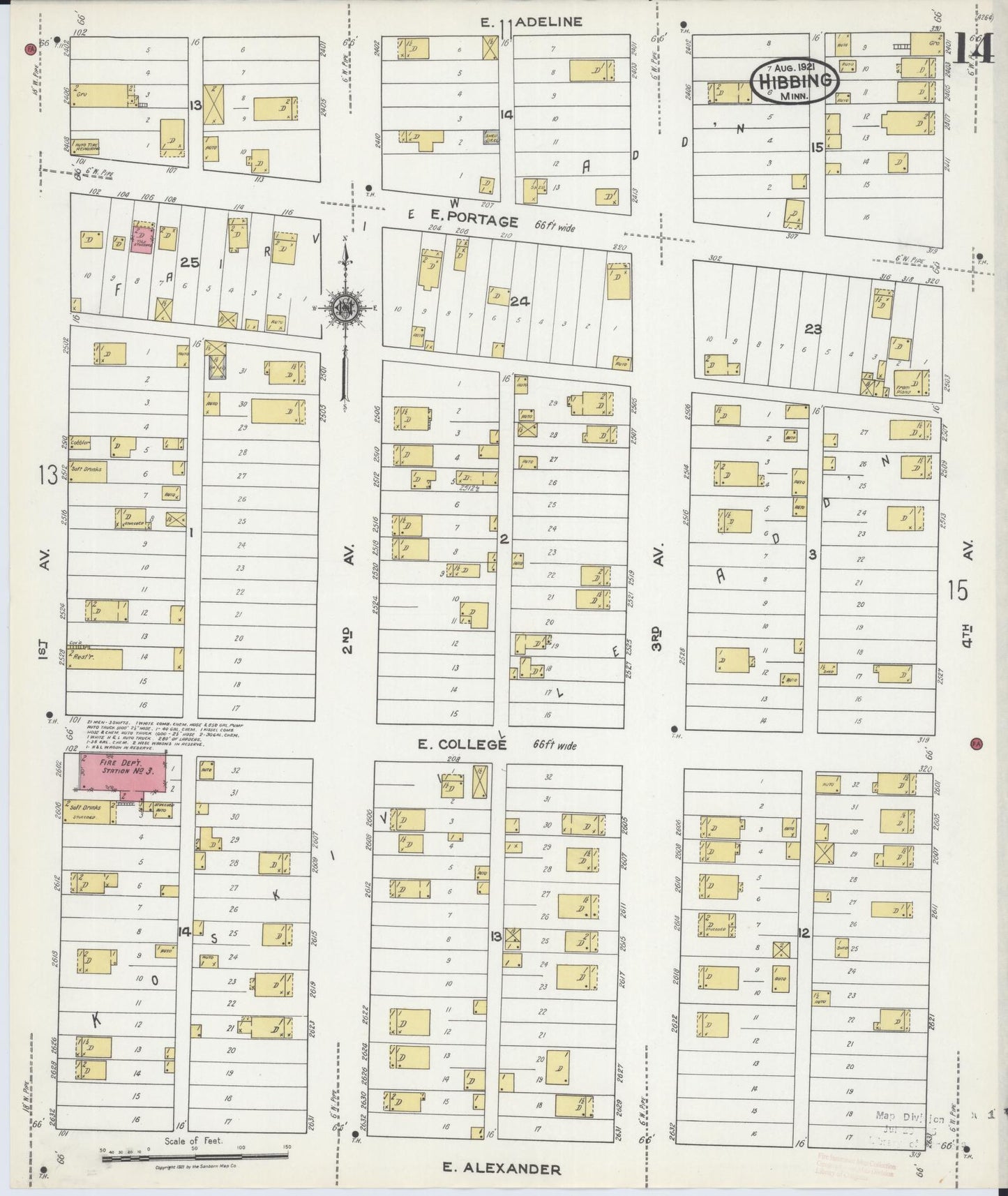Sanborn Fire Insurance Map from Hibbing, Saint Louis County, Minnesota (1921), Sheet #0014 - Historic Sanborn Fire Insurance Map Print, vintage old map wall art, antique decor, genealogy gift, Minnesota Minnesota map