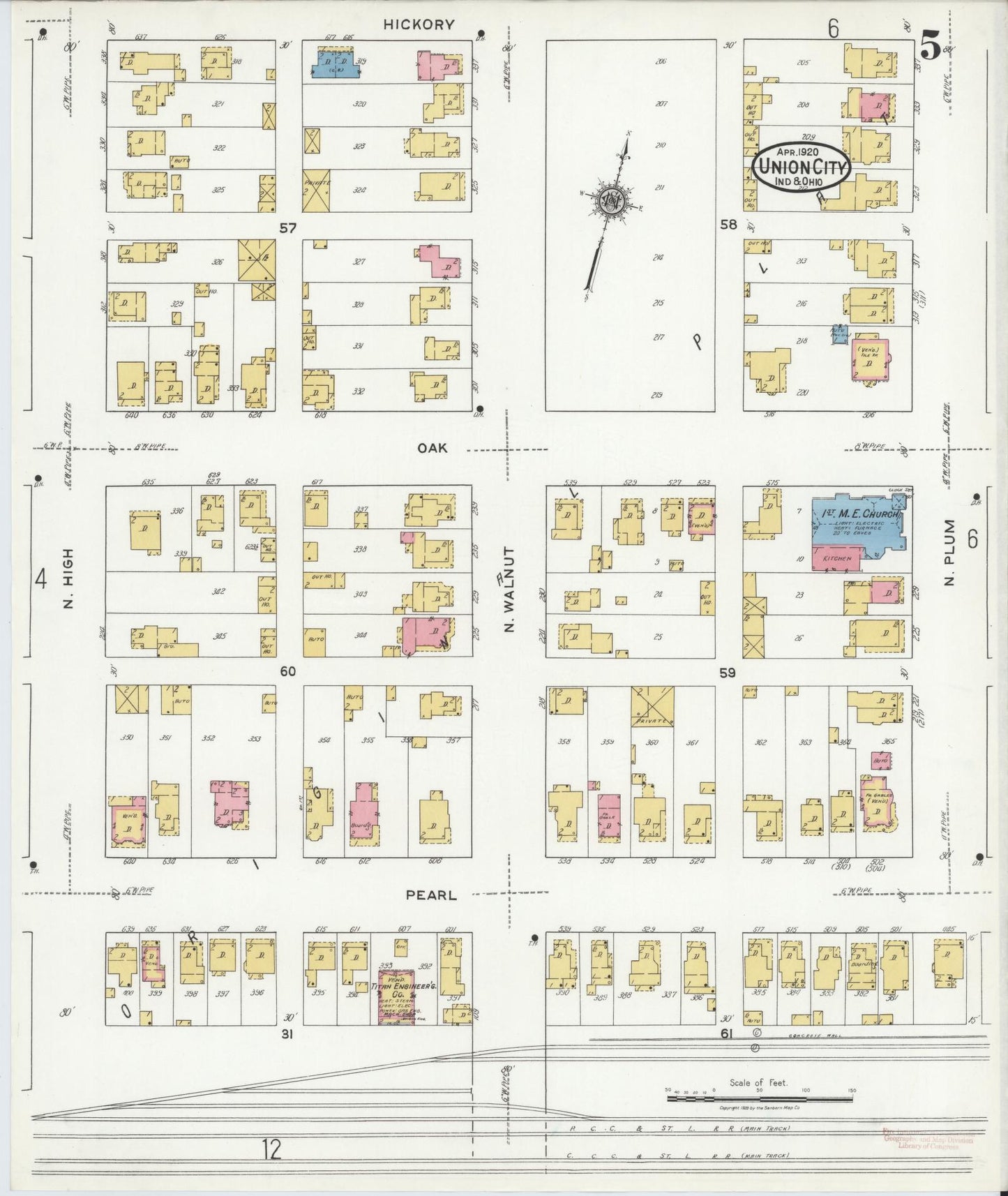 Sanborn Fire Insurance Map from Union City, Randolph County, Indiana (1920), Sheet #0005 - Complete Map Set gallery image, historic Sanborn map, vintage wall art, Indiana Indiana