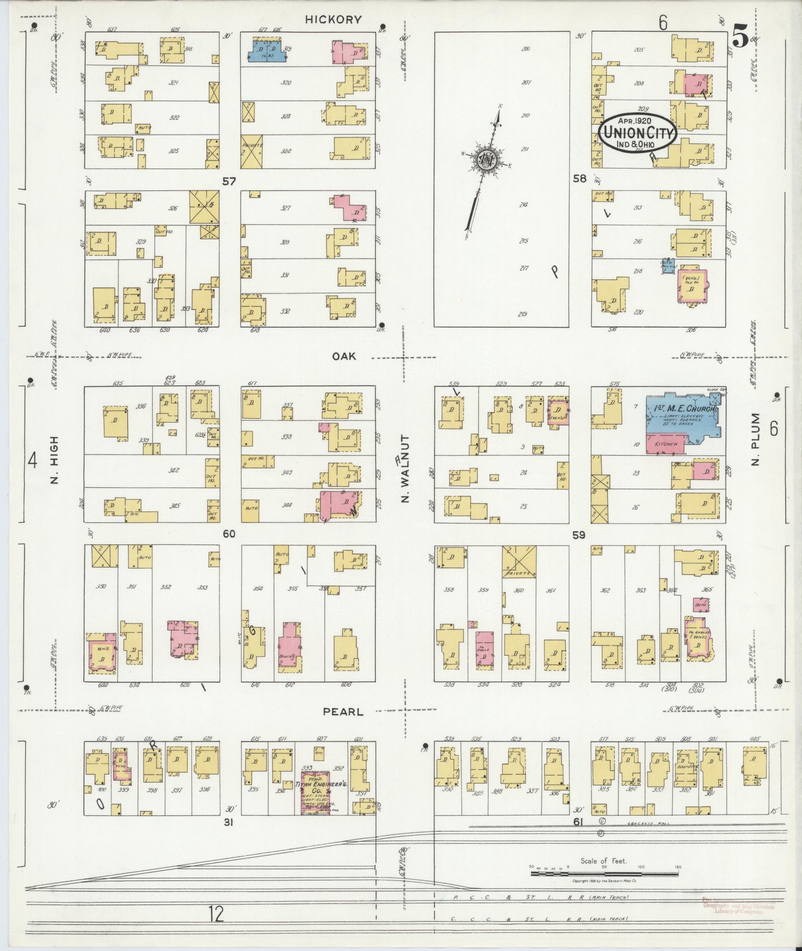 Sanborn Fire Insurance Map from Union City, Randolph County, Indiana (1920), Sheet #0005 - Complete Map Set gallery image, historic Sanborn map, vintage wall art, Indiana Indiana
