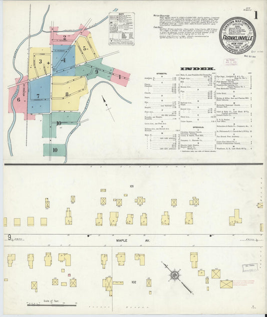 Sanborn Fire Insurance Map from Franklinville, Cattaraugus County, New York (1912), Sheet #0001 - Complete Map Set gallery image, historic Sanborn map, vintage wall art, New York New York