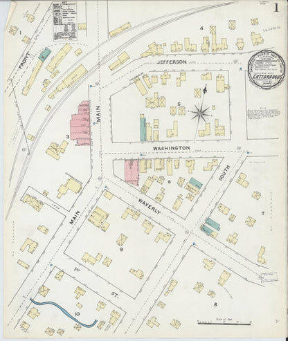 Sanborn Fire Insurance Map from Cattaraugus, Cattaraugus County, New York (1891), Sheet #0001 - Complete Map Set gallery image, historic Sanborn map, vintage wall art, New York New York