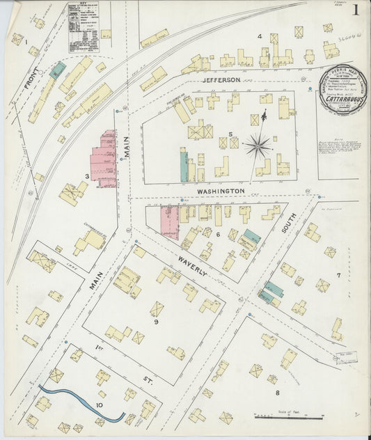 Sanborn Fire Insurance Map from Cattaraugus, Cattaraugus County, New York (1891), Sheet #0001 - Complete Map Set gallery image, historic Sanborn map, vintage wall art, New York New York