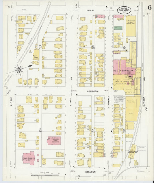 Sanborn Fire Insurance Map from Corning, Steuben County, New York (1908), Sheet #0006 - Historic Sanborn Fire Insurance Map Print, vintage old map wall art, antique decor, genealogy gift, New York New York map
