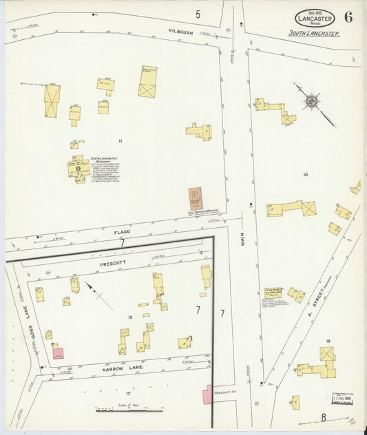 Sanborn Fire Insurance Map from Lancaster, Worcester County, Massachusetts (1910), Sheet #0006 - Historic Sanborn Fire Insurance Map Print, vintage old map wall art, antique decor, genealogy gift, Massachusetts Massachusetts map