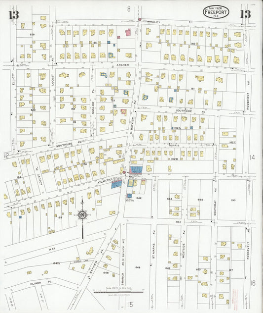 Sanborn Fire Insurance Map from Freeport, Nassau County, New York (1928), Sheet #0013 - Historic Sanborn Fire Insurance Map Print, vintage old map wall art, antique decor, genealogy gift, New York New York map