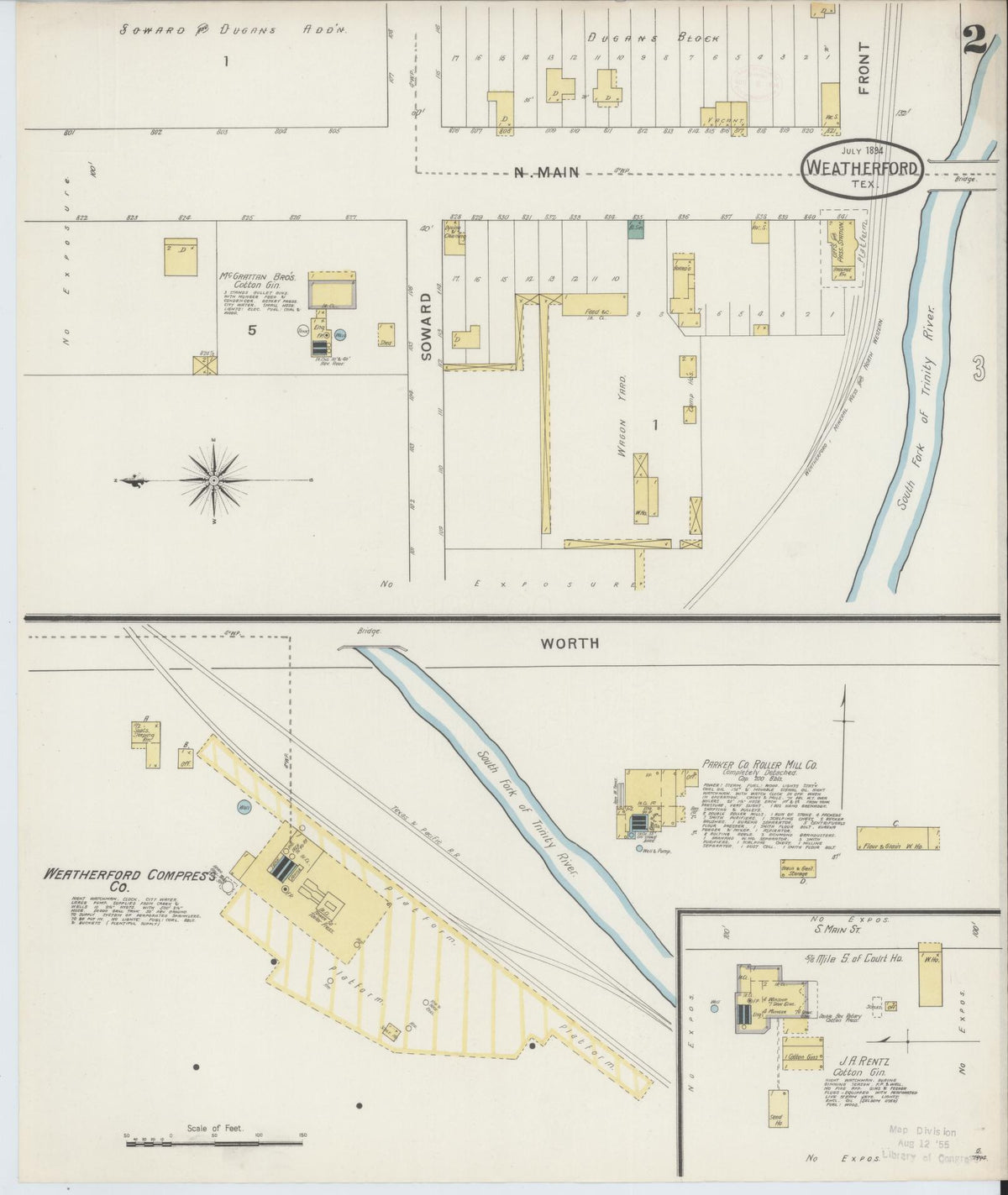 Sanborn Fire Insurance Map from Weatherford, Parker County, Texas (1894), Sheet #0002 - Historic Sanborn Fire Insurance Map Print, vintage old map wall art, antique decor, genealogy gift, Texas Texas map